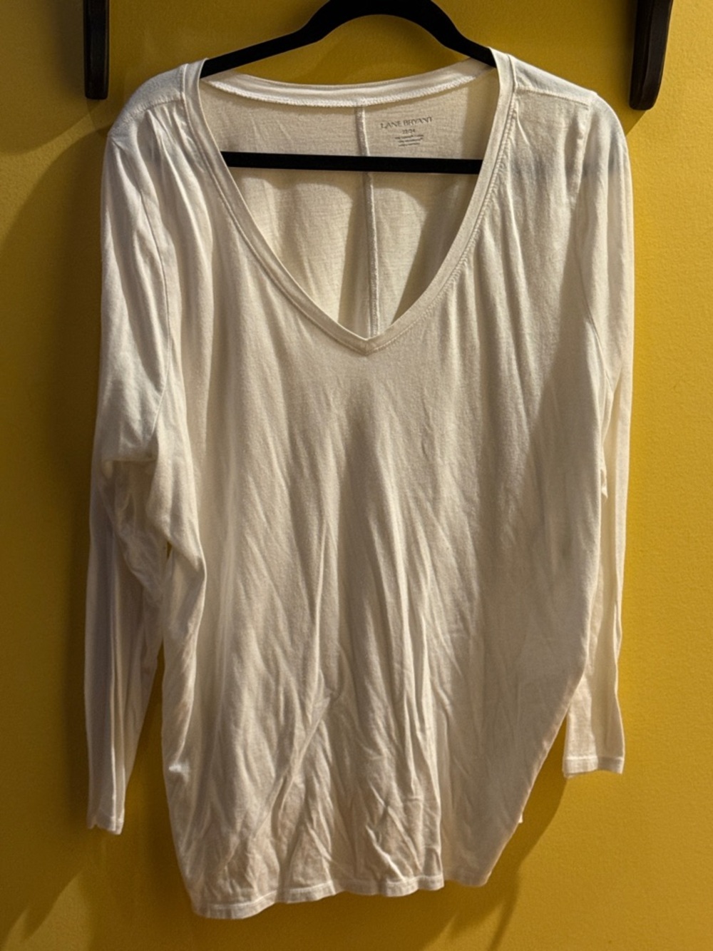 Lane Bryant White V-Neck Long Sleeve Tee